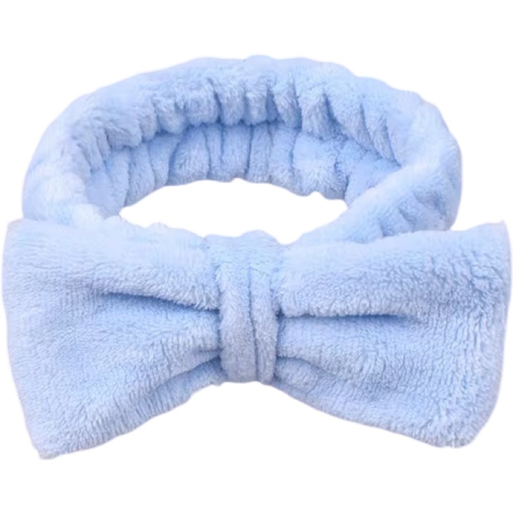 Light blue Microfiber Plush Bow Headband Makeup Headband